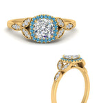 Load image into Gallery viewer, leaves-cushion-cut-halo-diamond-engagement-ring-with-blue-topaz-in-yellow-gold-FD9827CURGICBLTOANGLE3-NL-YG.jpg?v=1770891186