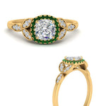 Load image into Gallery viewer, leaves-cushion-cut-halo-diamond-engagement-ring-with-emerald-in-yellow-gold-FD9827CURGEMGRANGLE3-NL-YG.jpg?v=1770891187