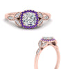 Load image into Gallery viewer, leaves-cushion-cut-halo-diamond-engagement-ring-with-purple-topaz-in-rose-gold-FD9827CURGVITOANGLE3-NL-RG.jpg?v=1770891186