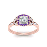 Load image into Gallery viewer, leaves-cushion-cut-halo-diamond-engagement-ring-with-purple-topaz-in-rose-gold-FD9827CURGVITOANGLE5-NL-RG.jpg?v=1770891186