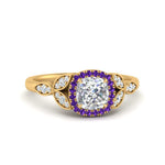Load image into Gallery viewer, leaves-cushion-cut-halo-diamond-engagement-ring-with-purple-topaz-in-yellow-gold-FD9827CURGVITO-NL-YG.jpg?v=1770891187