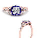 Load image into Gallery viewer, leaves-cushion-cut-halo-diamond-engagement-ring-with-sapphire-in-rose-gold-FD9827CURGSABLANGLE3-NL-RG.jpg?v=1770891187