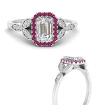 Load image into Gallery viewer, leaves-emerald-cut-halo-diamond-engagement-ring-with-pink-sapphire-in-white-gold-FD9827EMRGSADRPIANGLE3-NL-WG.jpg?v=1770891203