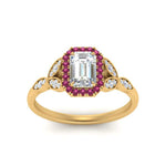 Load image into Gallery viewer, leaves-emerald-cut-halo-diamond-engagement-ring-with-pink-sapphire-in-yellow-gold-FD9827EMRGSADRPIANGLE5-NL-YG.jpg?v=1770891203