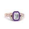 Load image into Gallery viewer, leaves-emerald-cut-halo-diamond-engagement-ring-with-purple-topaz-in-rose-gold-FD9827EMRGVITO-NL-RG.jpg?v=1770891203