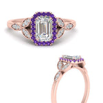 Load image into Gallery viewer, leaves-emerald-cut-halo-diamond-engagement-ring-with-purple-topaz-in-rose-gold-FD9827EMRGVITOANGLE3-NL-RG.jpg?v=1770891203