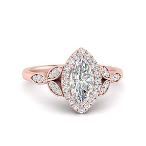 Lab Marquise Cut Leaves Halo Engagement Ring