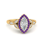 Load image into Gallery viewer, leaves-marquise-cut-halo-diamond-engagement-ring-with-purple-topaz-in-yellow-gold-FD9827MQRGVITO-NL-YG.jpg?v=1770891235