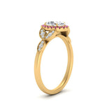 Load image into Gallery viewer, leaves-oval-shaped-halo-diamond-engagement-ring-with-pink-sapphire-in-yellow-gold-FD9827OVRGSADRPIANGLE2-NL-YG.jpg?v=1770891254