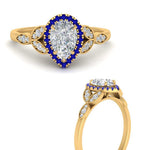 Load image into Gallery viewer, leaves-pear-shaped-halo-diamond-engagement-ring-with-sapphire-in-yellow-gold-FD9827PERGSABLANGLE3-NL-YG.jpg?v=1770891269