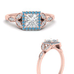 Load image into Gallery viewer, leaves-princess-cut-halo-diamond-engagement-ring-with-blue-topaz-in-rose-gold-FD9827PRRGICBLTOANGLE3-NL-RG.jpg?v=1770891287