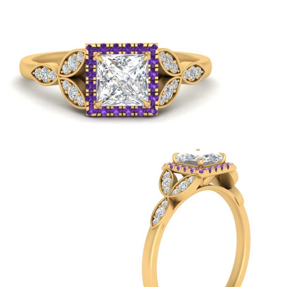 leaves-princess-cut-halo-diamond-engagement-ring-with-purple-topaz-in-yellow-gold-FD9827PRRGVITOANGLE3-NL-YG.jpg?v=1770891287