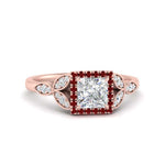 Load image into Gallery viewer, leaves-princess-cut-halo-diamond-engagement-ring-with-ruby-in-rose-gold-FD9827PRRGRUDR-NL-RG.jpg?v=1770891286