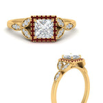Load image into Gallery viewer, leaves-princess-cut-halo-diamond-engagement-ring-with-ruby-in-yellow-gold-FD9827PRRGRUDRANGLE3-NL-YG.jpg?v=1770891287