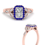Load image into Gallery viewer, leaves-radiant-cut-halo-diamond-engagement-ring-with-sapphire-in-rose-gold-FD9827RARGSABLANGLE3-NL-RG.jpg?v=1770891303