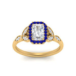 Load image into Gallery viewer, leaves-radiant-cut-halo-diamond-engagement-ring-with-sapphire-in-yellow-gold-FD9827RARGSABLANGLE5-NL-YG.jpg?v=1770891304