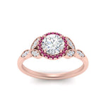 Load image into Gallery viewer, leaves-round-cut-halo-diamond-engagement-ring-with-pink-sapphire-in-rose-gold-FD9827RORGSADRPIANGLE5-NL-RG.jpg?v=1770891318