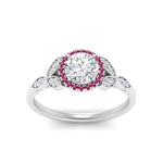 Load image into Gallery viewer, leaves-round-cut-halo-diamond-engagement-ring-with-pink-sapphire-in-white-gold-FD9827RORGSADRPIANGLE5-NL-WG.jpg?v=1770891318