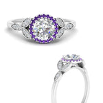 Load image into Gallery viewer, leaves-round-cut-halo-diamond-engagement-ring-with-purple-topaz-in-white-gold-FD9827RORGVITOANGLE3-NL-WG.jpg?v=1770891318