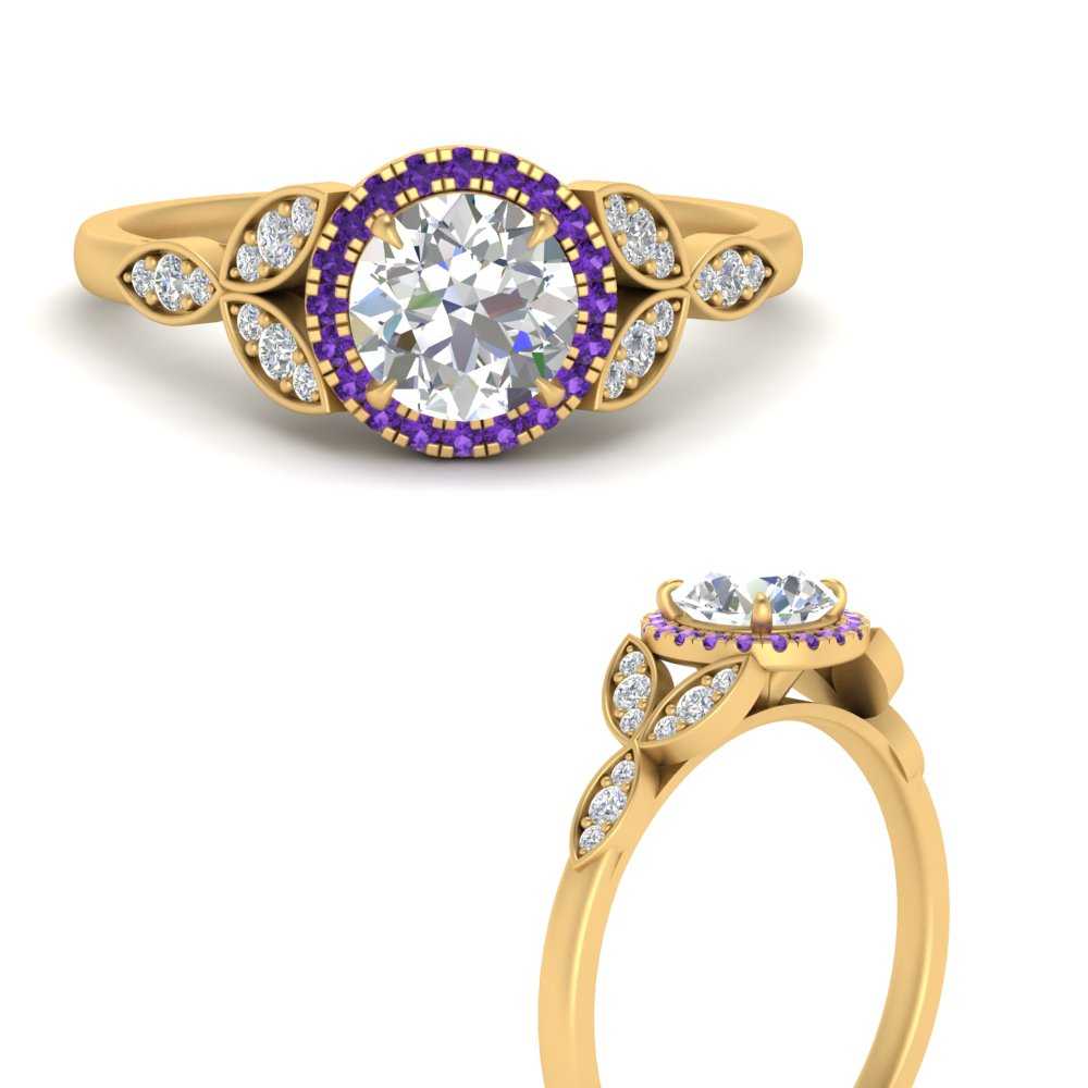 leaves-round-cut-halo-diamond-engagement-ring-with-purple-topaz-in-yellow-gold-FD9827RORGVITOANGLE3-NL-YG.jpg?v=1770891318