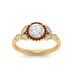 Load image into Gallery viewer, leaves-round-cut-halo-diamond-engagement-ring-with-ruby-in-yellow-gold-FD9827RORGRUDRANGLE5-NL-YG.jpg?v=1770891317