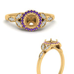 Load image into Gallery viewer, leaves-semi-mount-halo-diamond-engagement-ring-with-purple-topaz-in-yellow-gold-FD9827SMRGVITOANGLE3-NL-YG.jpg?v=1770891424