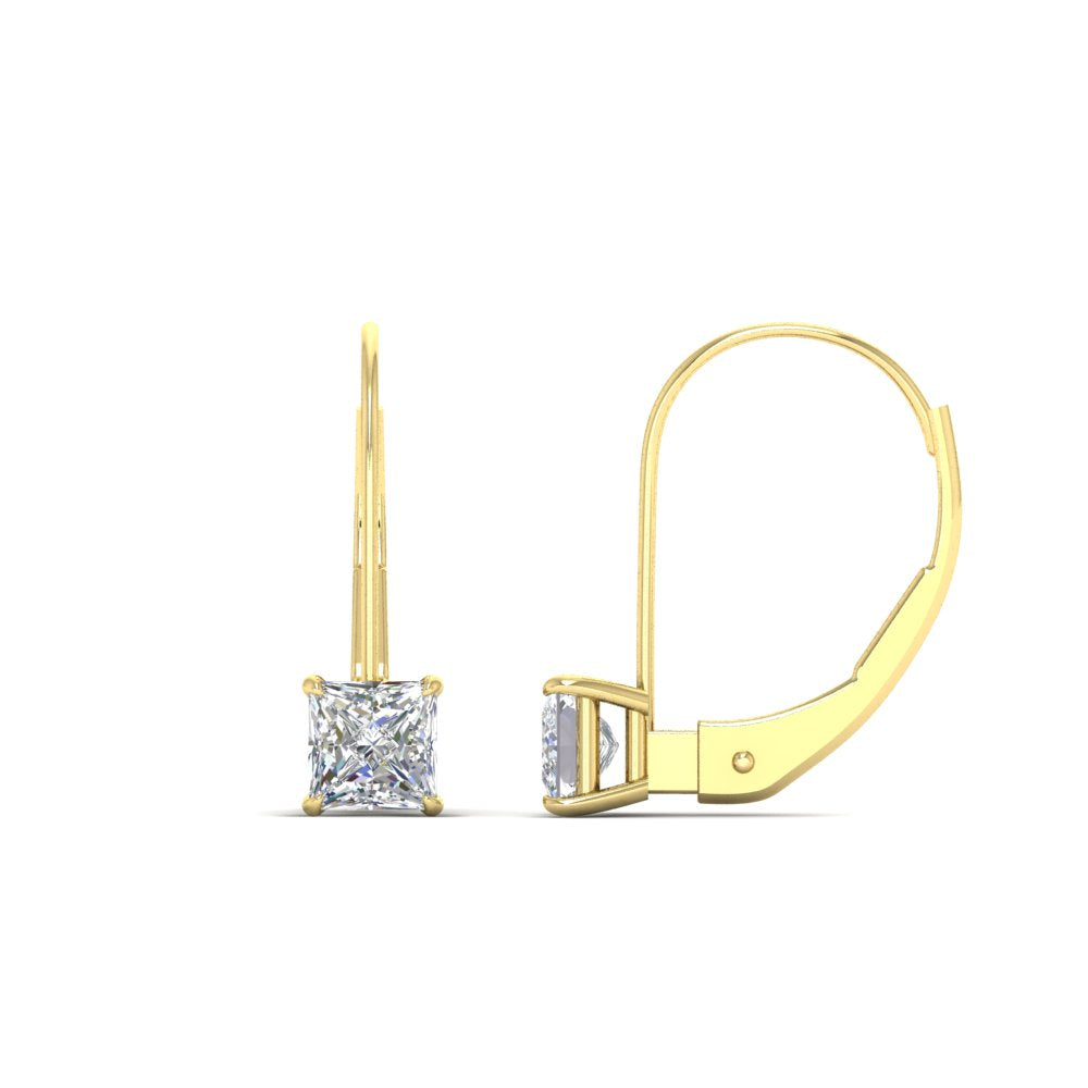 lever-back-princess-cut-1-ct.-diamond-stud-earring-in-yellow-gold-FDEAR9225PR-1.00CT-NL-YG