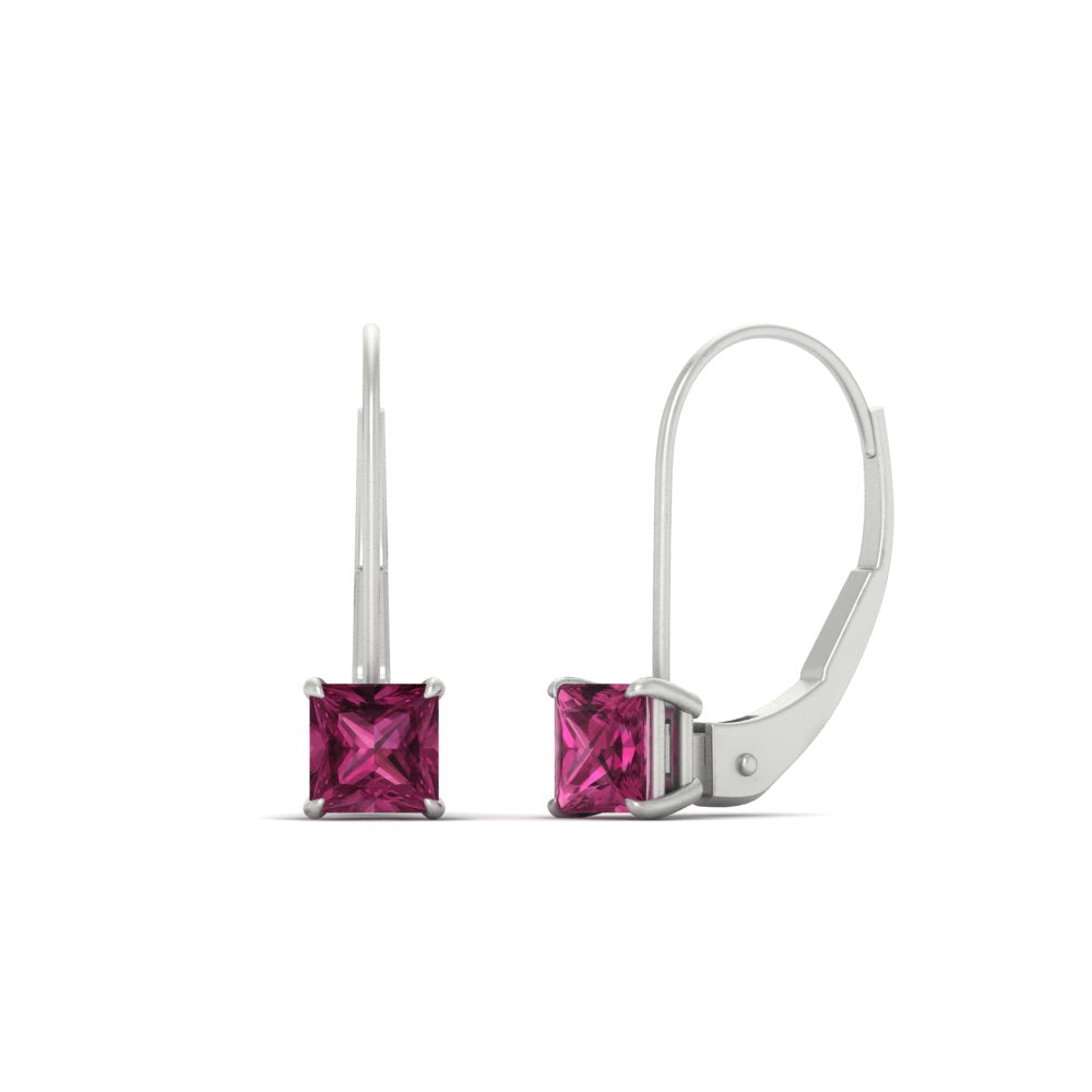 lever-back-princess-cut-1-ct.-pink-sapphire-stud-earring-in-white-gold-FDEAR9225PRGSADRPI-1.00CT-NL-WG