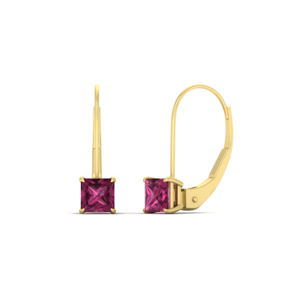 lever-back-princess-cut-1-ct.-pink-sapphire-stud-earring-in-yellow-gold-FDEAR9225PRGSADRPI-1.00CT-NL-YG