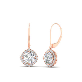 Leverback Square Halo Drop Earrings