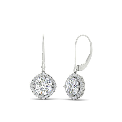 Leverback Square Halo Drop Earrings