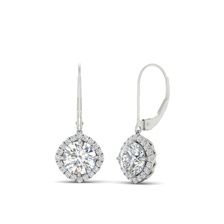 Leverback Square Halo Drop Earrings