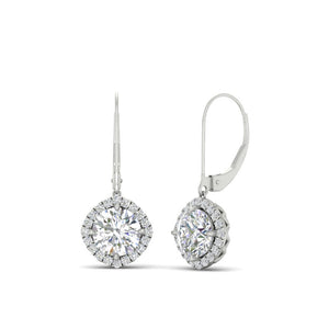 Leverback Square Halo Drop Earrings
