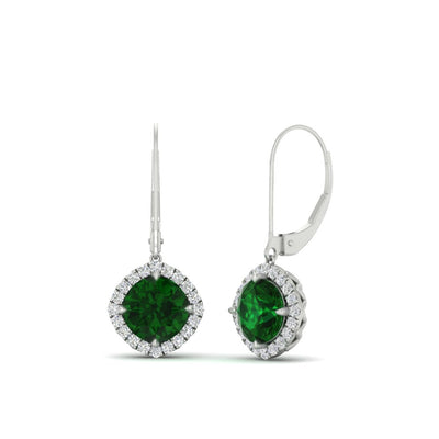 Leverback Square Halo Drop Earrings