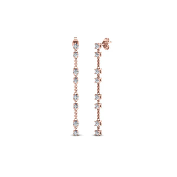 long hanging diamond drop earring in RG