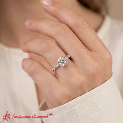 Cushion Cut Lab Grown Diamond Ring with Marquise Side Stones