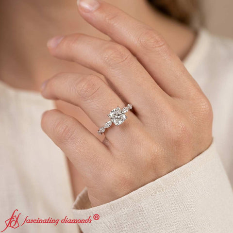Cushion Cut Lab Grown Diamond Ring with Marquise Side Stones