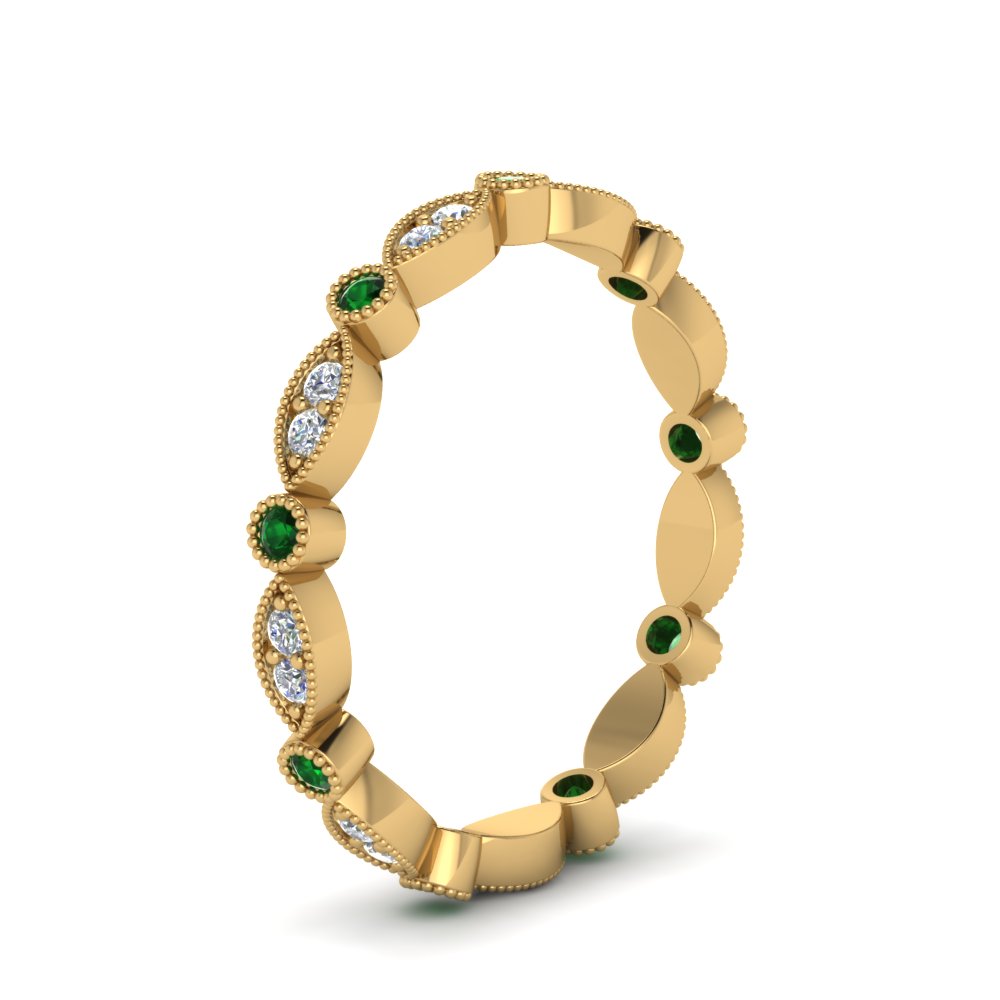 marquise-and-dot-stacked-wedding-band-ring-with-emerald-in-yellow-gold-FD8641BGEMGR-NL-YG.jpg