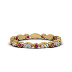 Load image into Gallery viewer, marquise-and-dot-stacked-wedding-band-ring-with-pink-sapphire-in-yellow-gold-FD8641BGSADRPI-NL-YG.jpg

