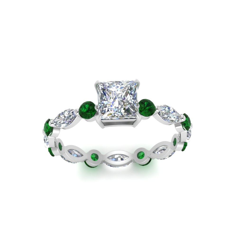 marquise-and-round-eternity-princess-cut-diamond-engagement-ring-with-emerald-in-white-gold-FDEWB9398PRRGEMGRANGLE5-NL-WG.jpg?v=1756456571