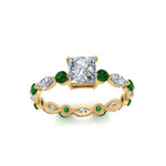 Load image into Gallery viewer, marquise-and-round-eternity-princess-cut-diamond-engagement-ring-with-emerald-in-yellow-gold-FDEWB9398PRRGEMGRANGLE5-NL-YG.jpg?v=1756456571
