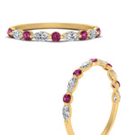 Load image into Gallery viewer, marquise-and-round-stacking-pink-sapphire-ring-in-yellow-gold-FD9403BGSADRPIANGLE3-NL-YG.jpg
