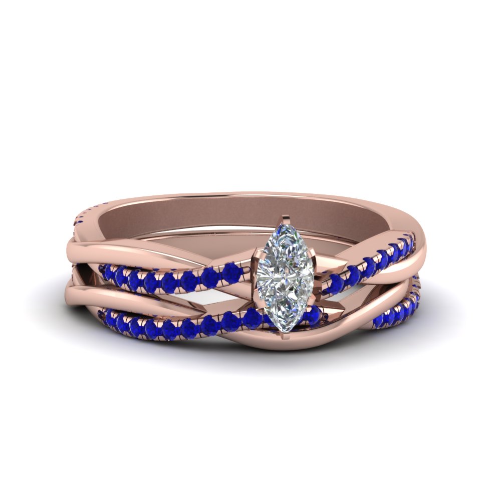 marquise-cut-Infinity-twist-diamond-matching-bridal-set-with-blue-sapphire-in-14K-rose-gold-FD8253MQGSABL-NL-RG