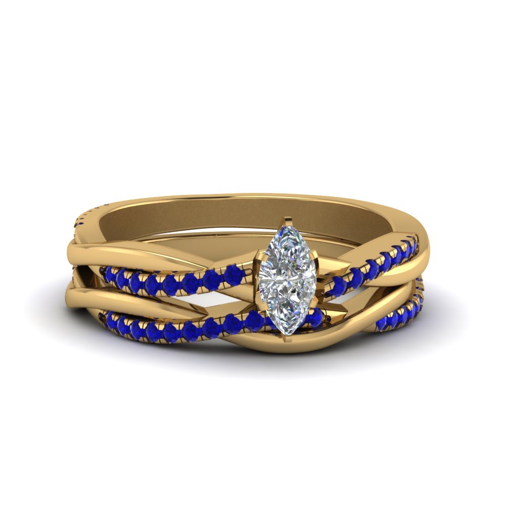 marquise-cut-Infinity-twist-diamond-matching-bridal-set-with-blue-sapphire-in-14K-yellow-gold-FD8253MQGSABL-NL-YG