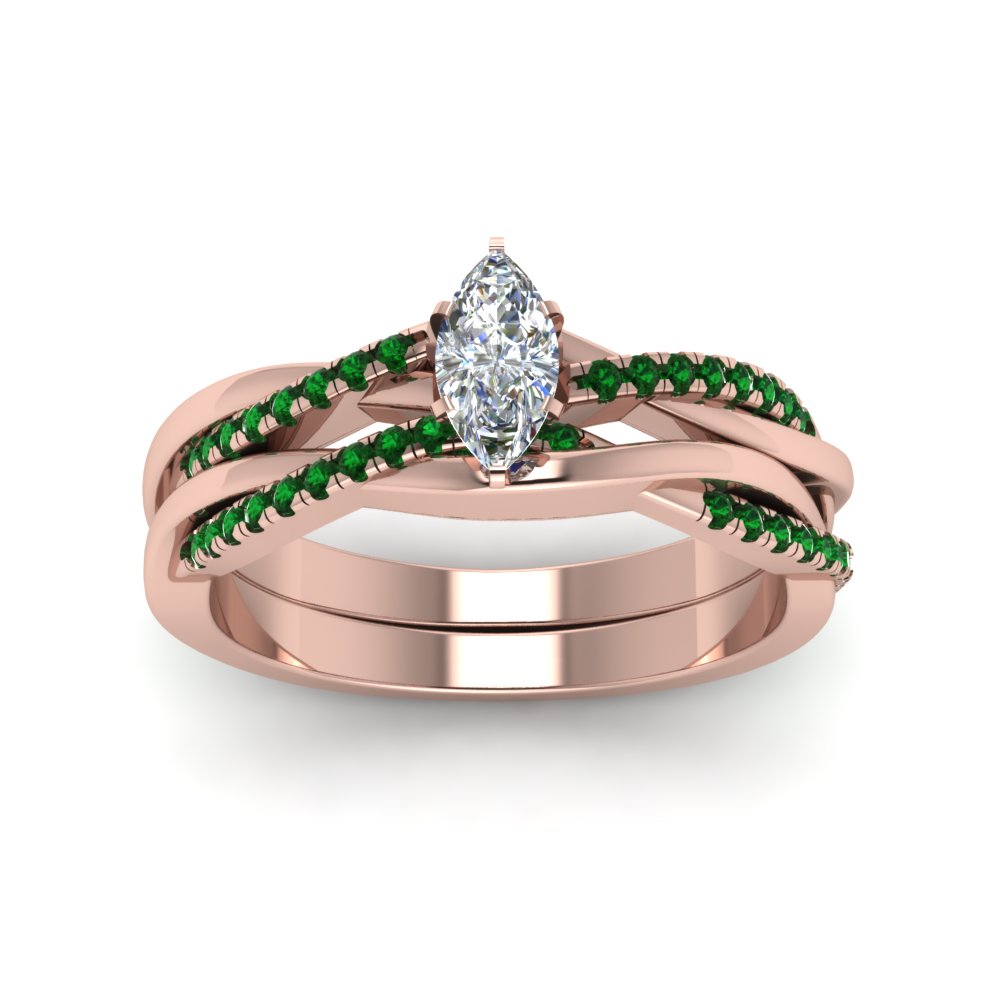 marquise-cut-Infinity-twist-diamond-matching-bridal-set-with-emerald-in-14K-rose-gold-FD8253MQGEMGR-NL-RG