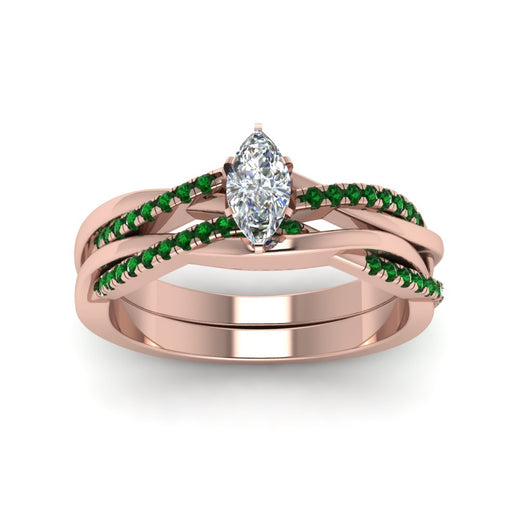 marquise-cut-Infinity-twist-diamond-matching-bridal-set-with-emerald-in-14K-rose-gold-FD8253MQGEMGR-NL-RG