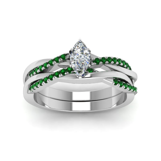 marquise-cut-Infinity-twist-diamond-matching-bridal-set-with-emerald-in-14K-white-gold-FD8253MQGEMGR-NL-WG