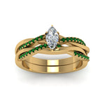 Load image into Gallery viewer, marquise-cut-Infinity-twist-diamond-matching-bridal-set-with-emerald-in-14K-yellow-gold-FD8253MQGEMGR-NL-YG

