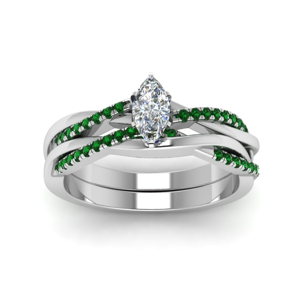 marquise-cut-Infinity-twist-diamond-matching-bridal-set-with-emerald-in-950-Platinum-FD8253MQGEMGR-NL-WG