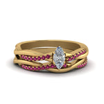 Load image into Gallery viewer, marquise-cut-Infinity-twist-diamond-matching-bridal-set-with-pink-sapphire-in-14K-yellow-gold-FD8253MQGSADRPI-NL-YG
